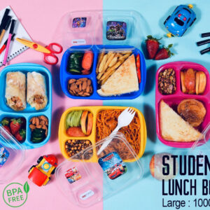 (NW00019) Student Lunch Box (Plastic) - 1000ml - Lunch Box With Three Portions/Compartments (Random Color)